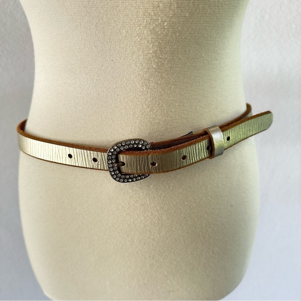 Fossil Silver Leather Belt Rhinestone Buckle Small